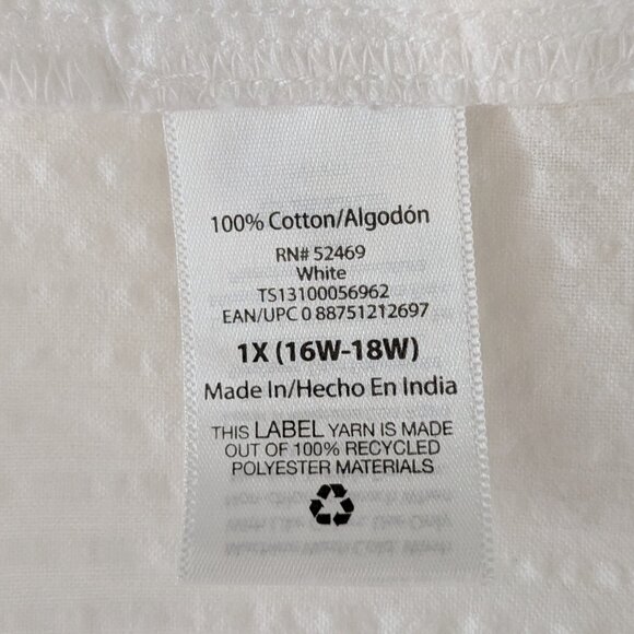 TERRA & SKY White Textured Cotton Long Sleeve Pullover Peasant Top; Size 1X - Picture 4 of 5